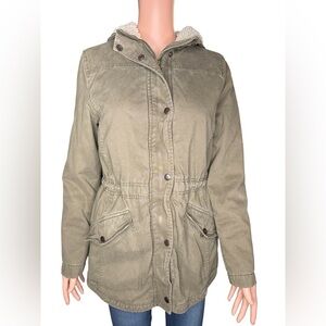 Forever 21 Army Green Utility Jacket with Hood Small